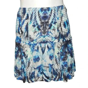 IRO Dillik 16" Mini Ruffle Skirt Blue Tie Dye Abstract Print Size 34 2 XS NWT